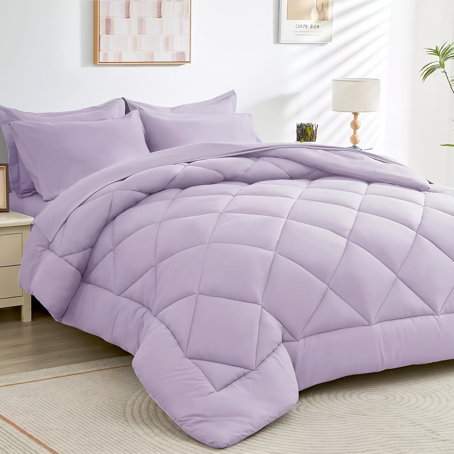 Navy Reversible Comforter Set 7pcs Queen – Fluffy Polyester Bed in a Bag, All-Season Bedding with Comforter, Fitted Sheet, Flat Sheet, Pillowcases & Shams