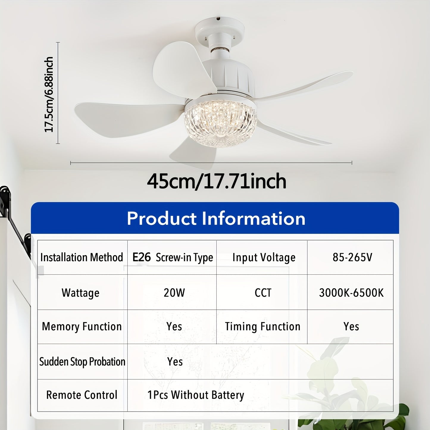 Socket Fan Light E26/E27 Screw-In Ceiling Fan with Light & Remote – Dimmable Small Ceiling Fan Bulb Replacement, Easy Install for Bathroom, Bedroom, Kitchen & Living Room Canada, Modern Style