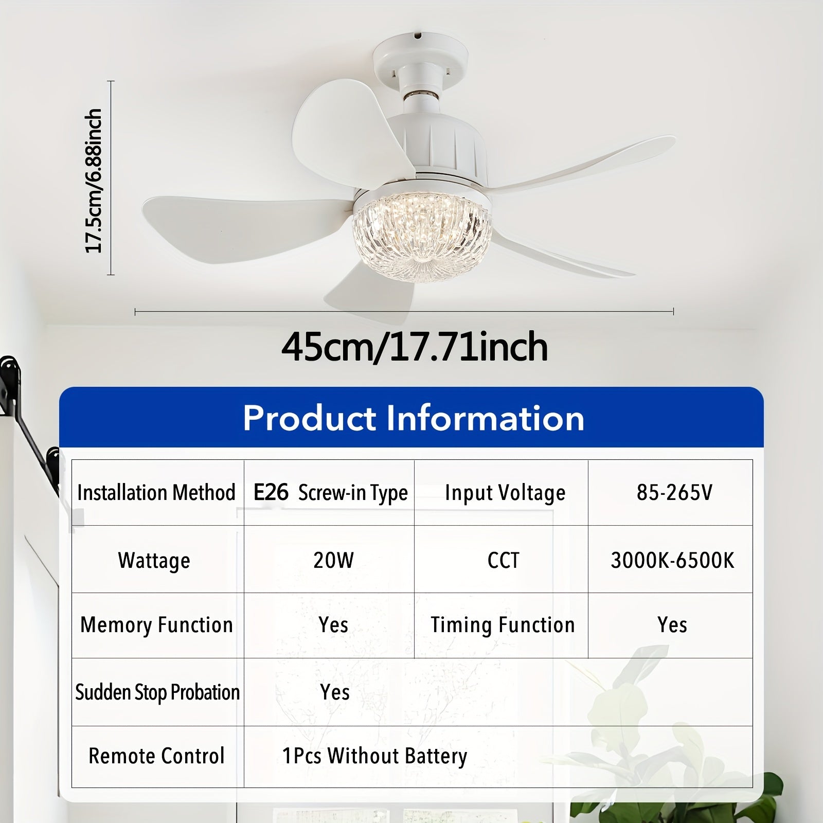 1pc Socket Fan Light, Screw Ceiling Fans with Lights And Remote, E26/E27 Easy Install Ceiling Fan, Base Small Ceiling Fan Replacement for Light Bulb, Dimmable Socket Fan Ceiling, Fan with Light for Bathroom, Bedroom, Kitchen, Living Room