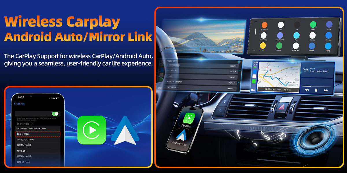 Lamtto 9.26 inch Car Stereo for Wireless Car play and Android Auto, Portable Carplay Screen for Car, with FM, GPS Navigation, AirPlay, AUX/FM, Bluetooth, Voice Control for Android 11+ (7-inch, 9-inch, and 9.26-inch models are available)