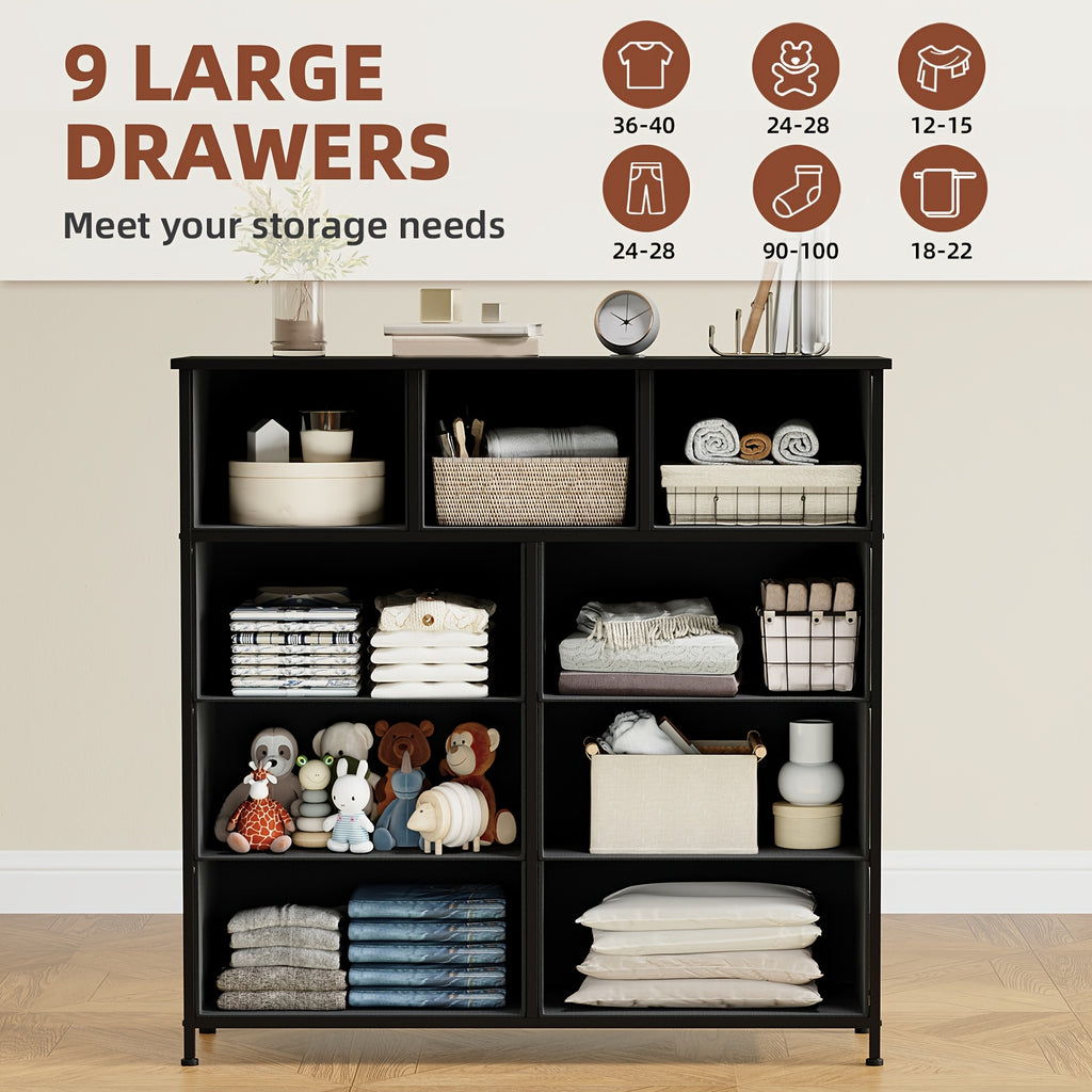 EUNOS Dresser, 9-Drawer Fabric Storage Tower for Bedroom, Entryway, Closets, Tall Chest Organizer Unit with Large Capacity Fabric Bins, Storage Drawer Units