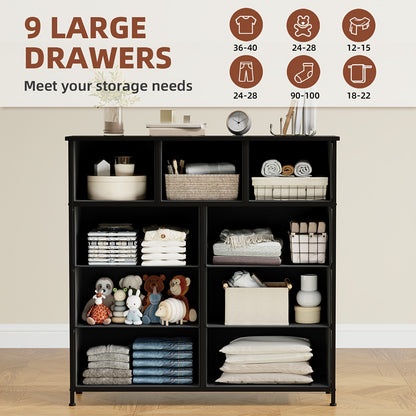 9-Drawer Fabric Dresser Storage Tower – Tall Chest Organizer with Large Capacity Fabric Bins for Bedroom, Entryway & Closet, Sturdy Freestanding Clothes Storage Unit