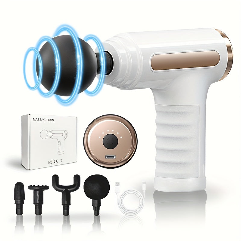 Massage Gun Deep Tissue Tapping Massager USB Rechargeable 4 Massage Heads Travel Home Use Handheld Electric Massage Body Muscles 10 Speed Fitness
