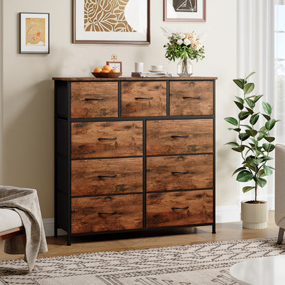 9-Drawer Fabric Dresser Storage Tower – Tall Chest Organizer with Large Capacity Fabric Bins for Bedroom, Entryway & Closet, Sturdy Freestanding Clothes Storage Unit