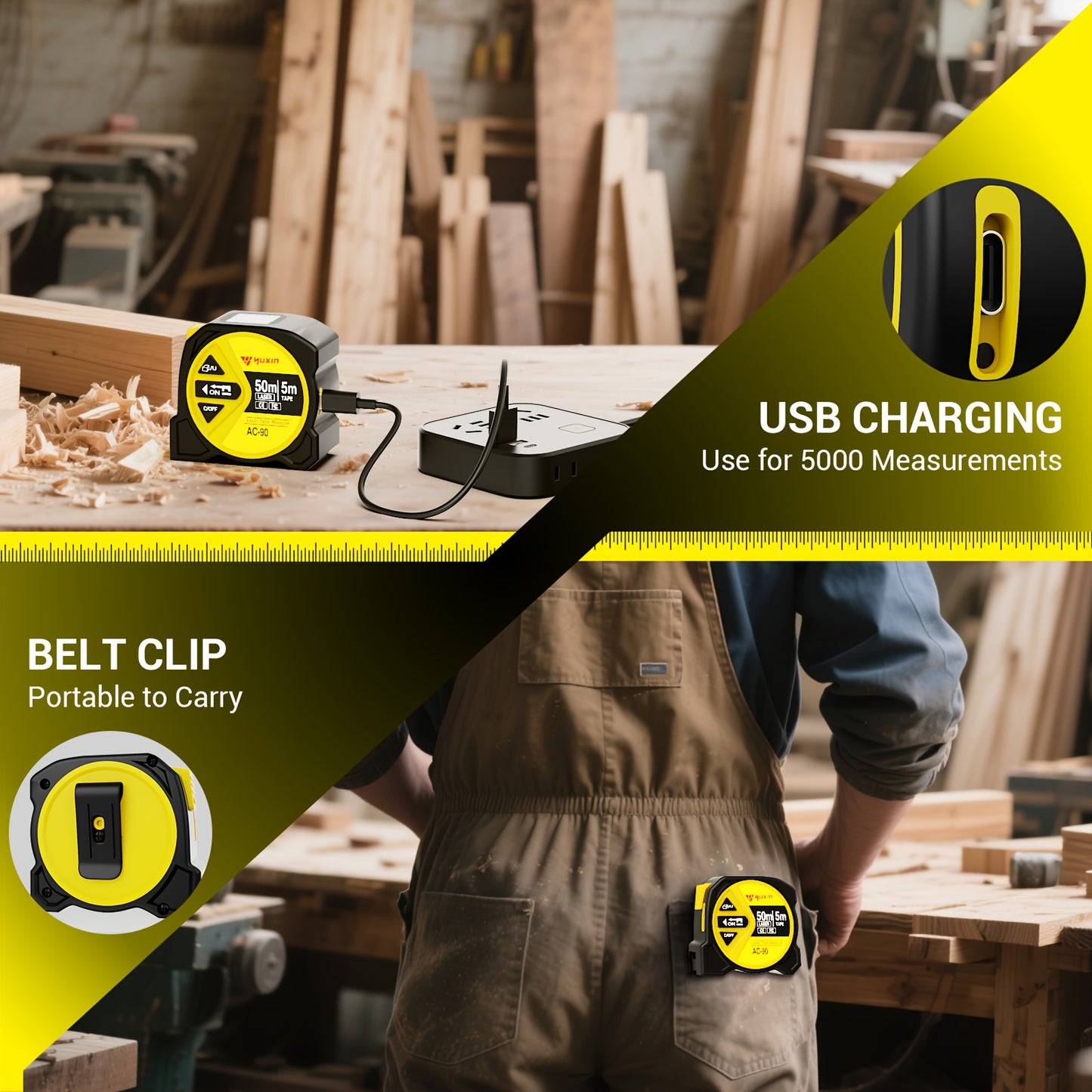 USB Rechargeable Digital Laser Tape Measure – 3-in-1 Infrared Distance Meter with HD Intelligent Display, Measures Distance, Area & Volume, High Precision Smart Measuring Tool for Home, DIY & Construction