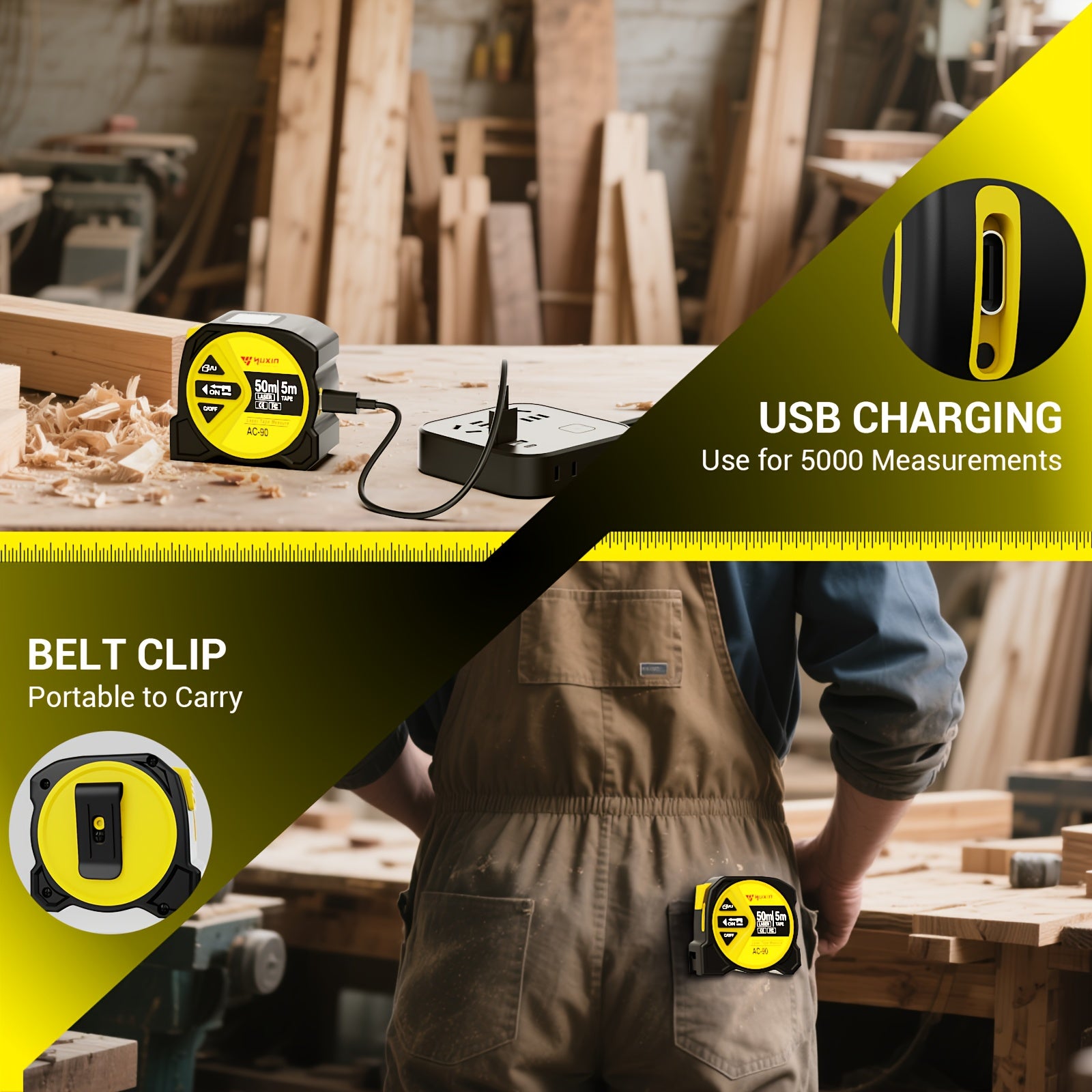 Measuring Tape New Model with USB Chargingdigital Measuring Tape, Laser Tape Measure with High Precision And Multi-function Three-in-one Infrared High-definition Intelligent Digital Display. Measuring Distance/Area/Volume, for Husband, Friends