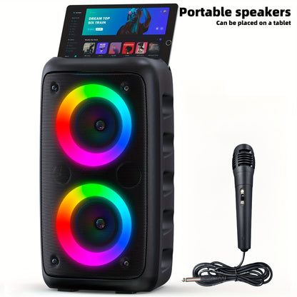 Party Bluetooth Speaker with Microphone & Disco Light – Large Subwoofer Wireless Speaker, TWS Stereo, TF/AUX/MIC Support, Outdoor & Indoor Use, Birthday & Event Gift – Black