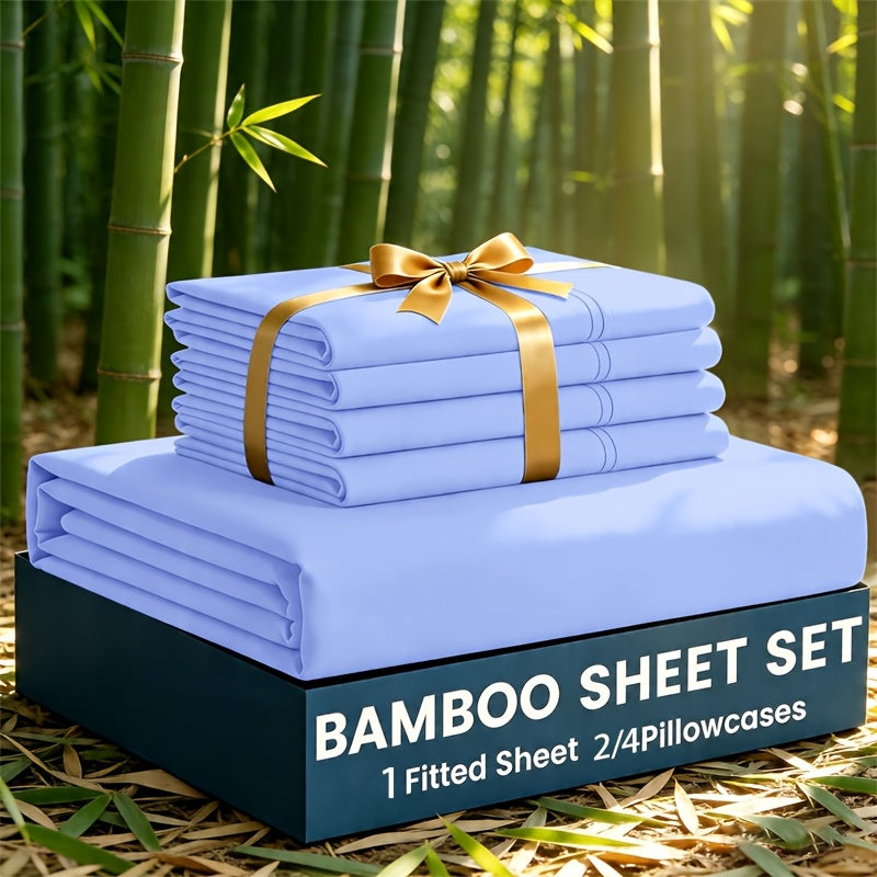 3/5pcs Bamboo Cooling Bed Sheet Set with 2/4 Pillowcases (Warm Tip: Flat Sheet Is Not Included) - Sabanas Para Cama - Breathable And Comforter for Summer And Hot Sleepers - Ultra Soft Children Sheet - Deep Pocket Up to 16"-18" - Sheets