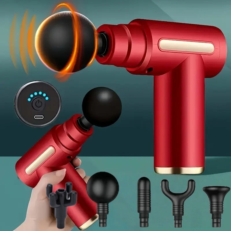 Cordless Massage Gun with LED Display – Deep Tissue Muscle Relaxer, 4 Interchangeable Heads, 1200mAh USB Rechargeable, Portable for Home Gym Travel, Back Neck Leg Arm