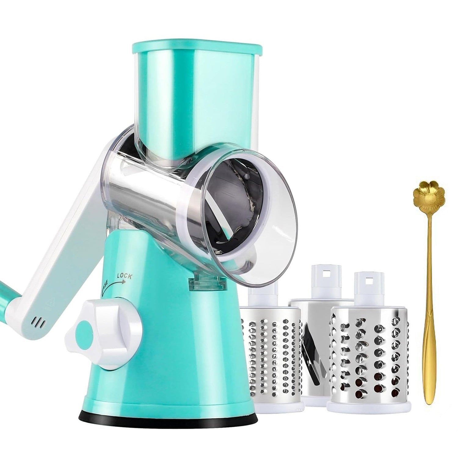 4-Piece Hand-Crank Drum Vegetable Cutter & Slicer – Manual Multi-Functional Kitchen Vegetable Chopper with Interchangeable Drums for Shredding, Slicing & Grating