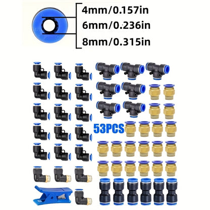 53pcs Pneumatic Quick Connector Set, Barbed Air Hose Fittings & Quick Couplers for 4mm 6mm 8mm Air Hoses, Push-In Pneumatic Fittings Assortment Kit for Air Compressor Tubing – Workshop Garage DIY