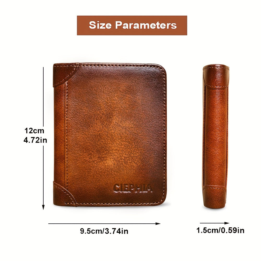 RFID Blocking Genuine Leather Wallet for Men – Trifold & Bifold Cowhide Vintage Wallet with 9 Card Slots, 2 ID Windows & Money Clip | Anti-Theft Gift for Him | ShopVora CA