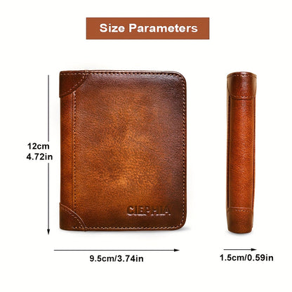RFID Blocking Genuine Leather Wallet for Men – Trifold & Bifold Cowhide Vintage Wallet with 9 Card Slots, 2 ID Windows & Money Clip | Anti-Theft Gift for Him | ShopVora CA