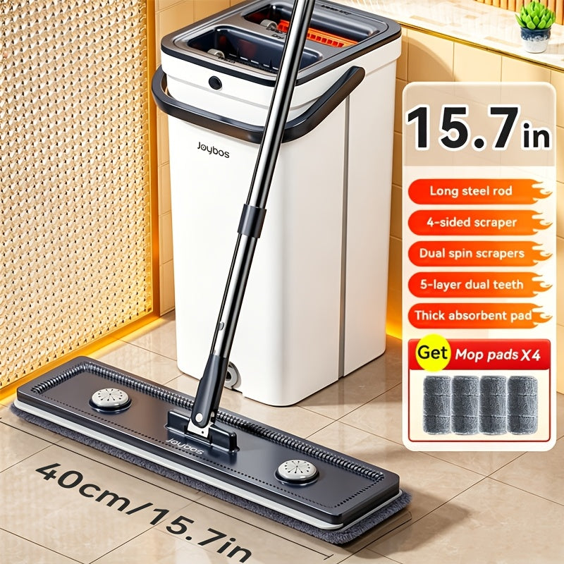 Spin Flat Mop and Bucket Set with Wringer – Hands-Free 360° Rotating Head, 2/4 Washable Microfiber Pads, Wet & Dry Use, Floor Cleaning System for All Floor Types & Windows