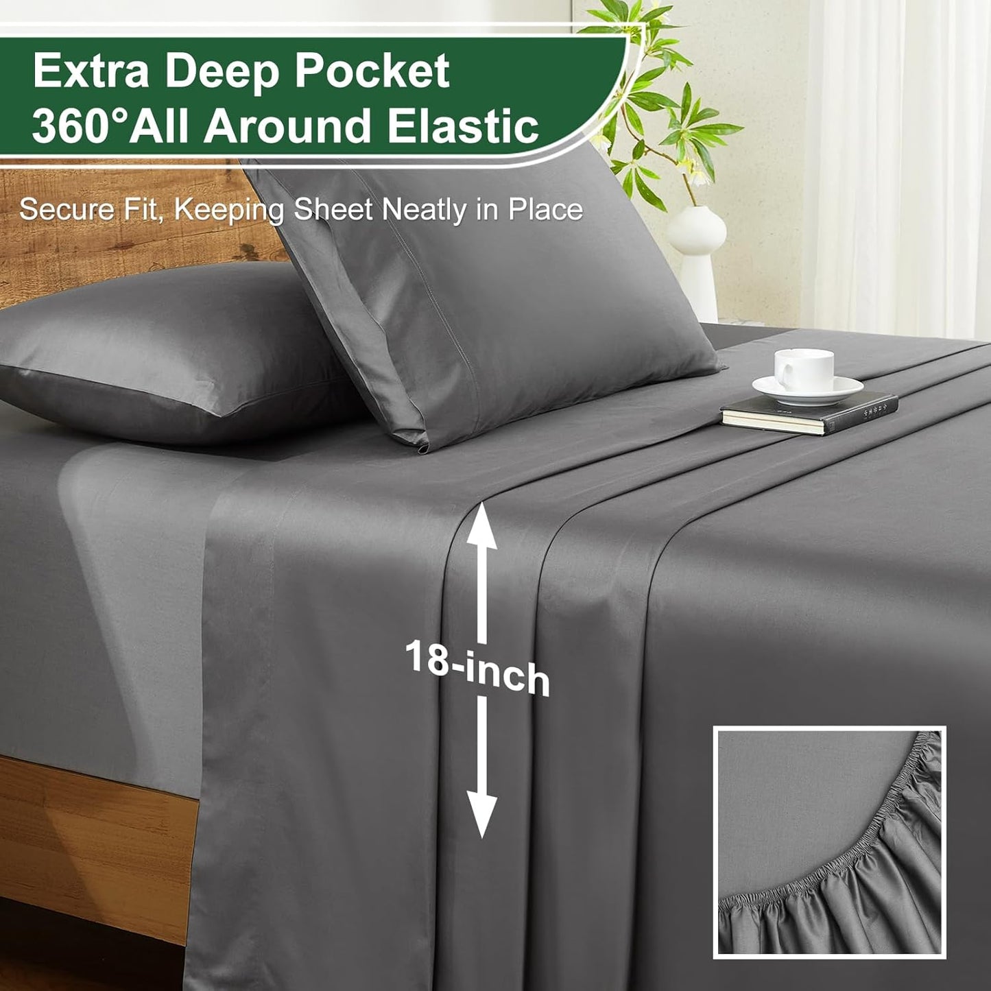 Luxury Bamboo Bed Sheet Set 4/6pcs – 5-Star Hotel Cooling Sheets for Hot Sleepers, Deep Pocket Up to 16", Breathable Viscose Bedding with Fitted Sheet & Pillowcases, Twin Full Queen King, 7 Colours