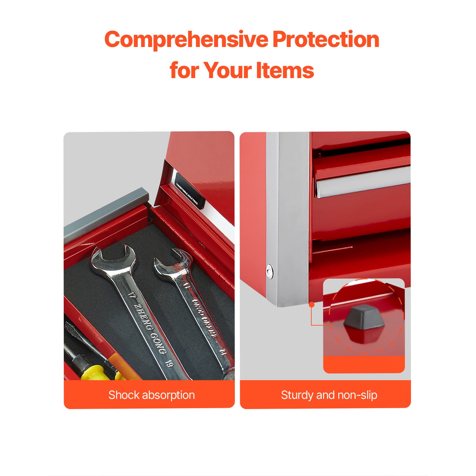 VEVOR Tool Box 8.6-inch Portable Metal Tool Box with 3/5 Drawers Tool Organizer Black/Red