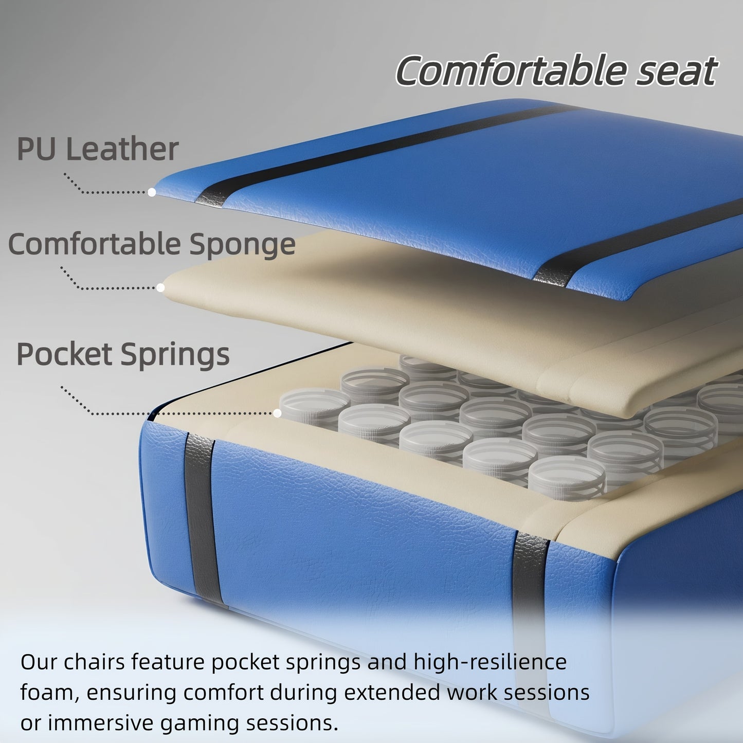 Ergonomic Gaming Chair with Pocket Spring Cushion and Massage Lumbar Support - Height Adjustable PU Leather Computer Chair, Memory Foam Headrest, Reclining Backrest, Footrest, 330 lb Capacity Canada