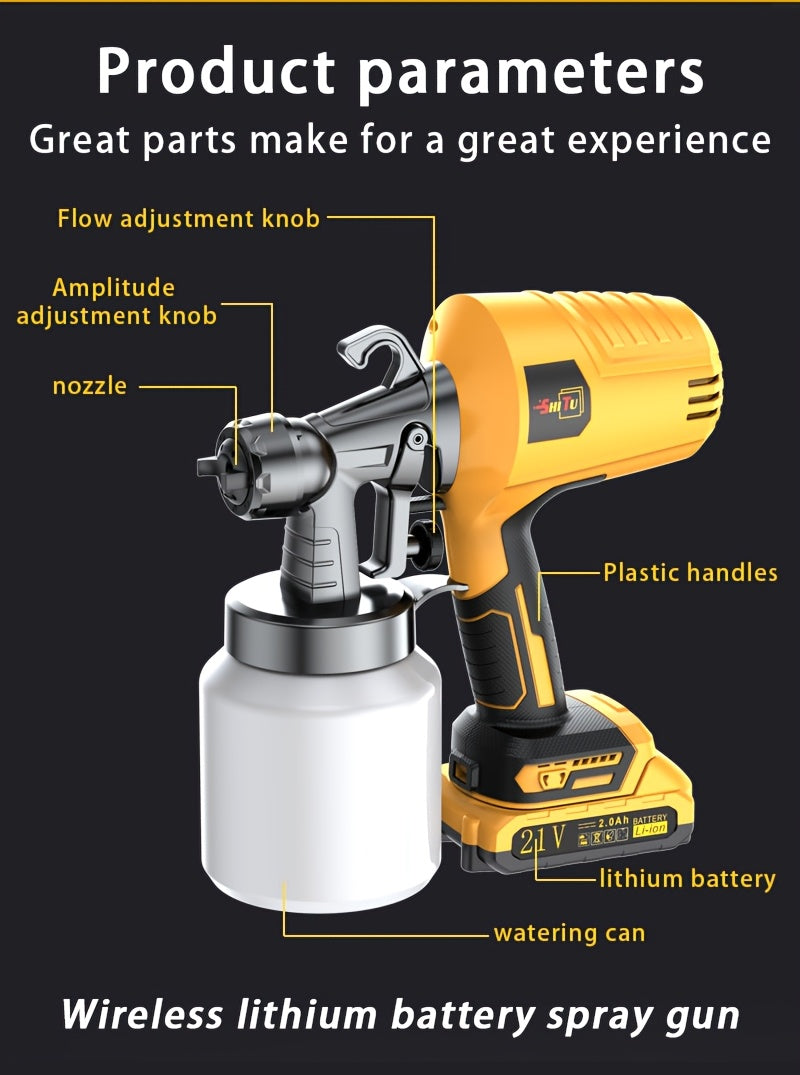Lithium Ion Spray Paint Gun Combination, Equipped with Multiple Components for Easy Cleaning, Suitable for DIY Home, Furniture, Cabinets, Fences, Walls, Doors, and Car Repairs. It Is the Perfect Gift for Fathers or Husbands, Without Charger, Optional