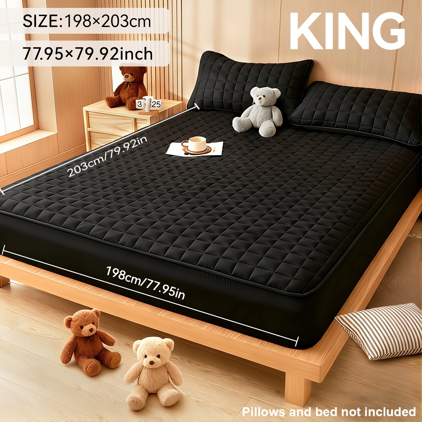 Waterproof Mattress Protector Cover Fitted Sheet Thickened Breathable Mattress Topper Pad Twin Full Queen King Size Bedroom Guest Room Hotel Comfortable Durable Bed Cover