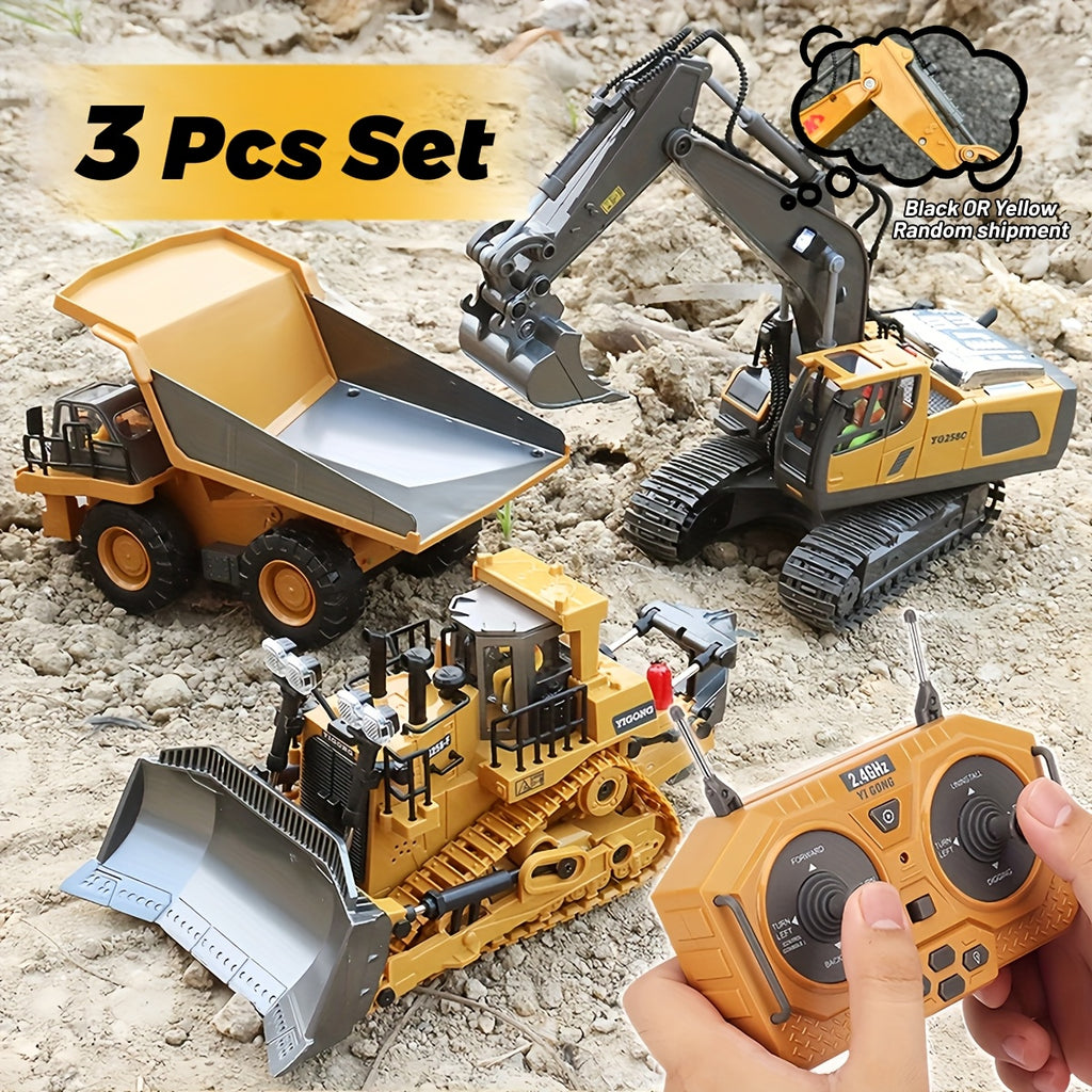 2pcs/3pcs/4pcs Set Remote Control Engineering Vehicle Set, 2.4G High-Tech 11-Channel Remote Control Excavator Dump Truck Bulldozer Alloy Plastic Engineering Vehicle Remote Control Construction Toy Car