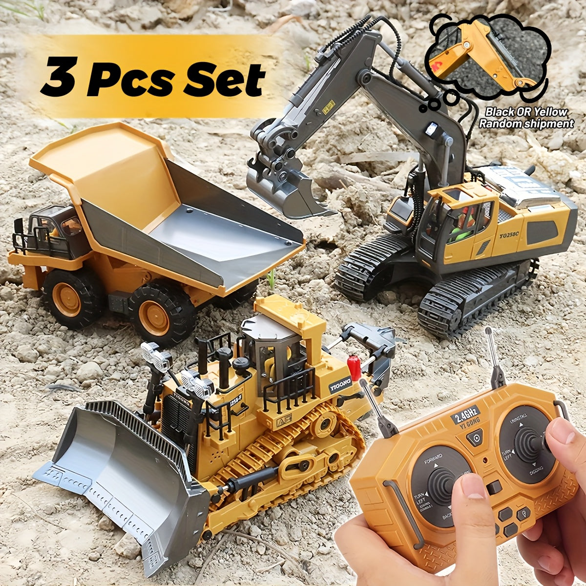 Remote Control Construction Vehicle Set 2.4G 11-Channel RC Excavator Dump Truck Bulldozer Alloy Engineering Toy Cars for Kids – 2pcs 3pcs 4pcs