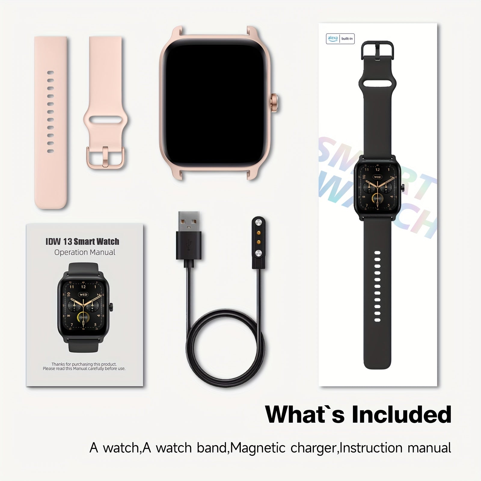 Mother'S Day Gift, FAWEIO Smartwatch For Women Men (Answer/Make Calls), 1.8" Full Touch HD Screen Smart Watch, Built-in Alexa, 100+ Sports Modes, WaterProof, Fitness Activity Tracker Pedometer, For IPhone & Android