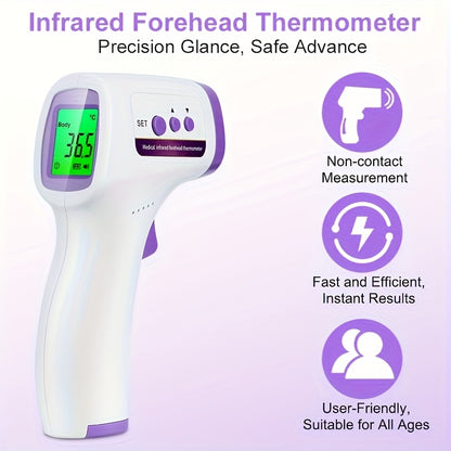 3-in-1 Infrared Forehead Thermometer with LCD Display – Touch-Free 1-Second Reading, Fever Alarm, Silent & Memory Mode, Home Travel Medical Use, Green Purple Blue