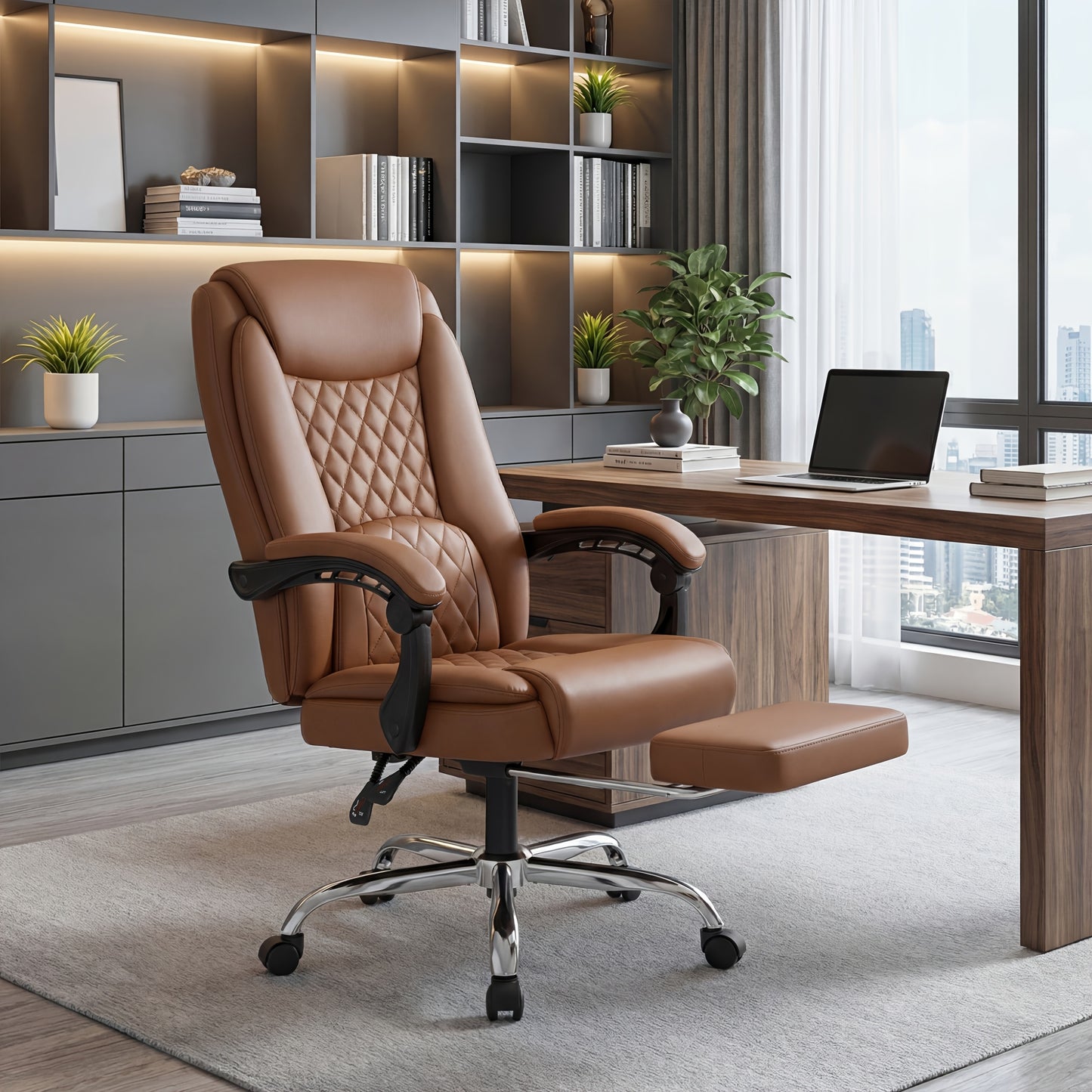 High Back Executive Office Chair with Footrest Ergonomic Reclining Faux Leather Desk Chair 400 lbs Capacity 360° Swivel with Wheels for Home Office Executive Desk Study White Black Brown Canada