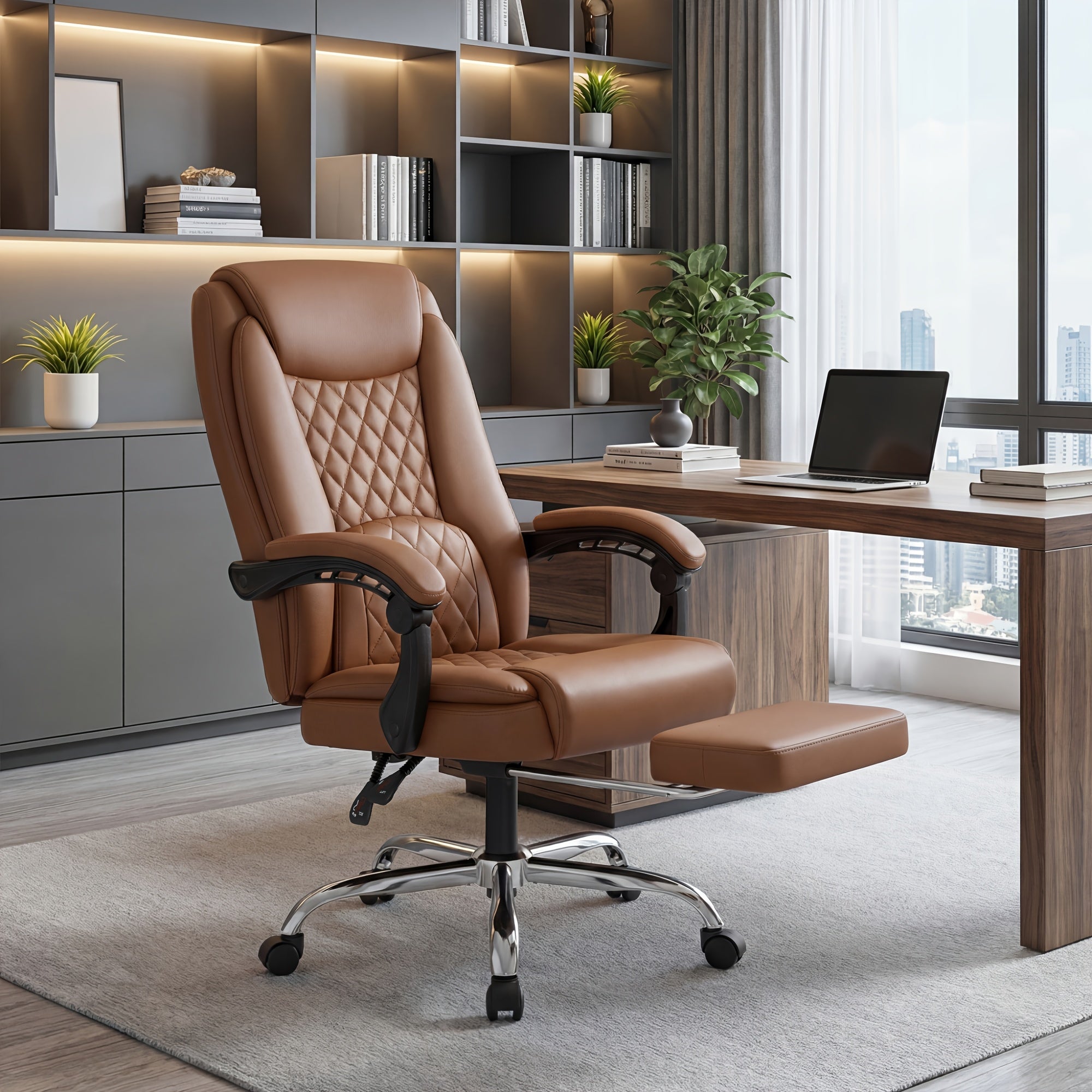 High Back Executive Office Chair with Footrest Ergonomic Reclining Faux Leather Desk Chair 400 lbs Capacity 360° Swivel with Wheels for Home Office Executive Desk Study White Black Brown Canada