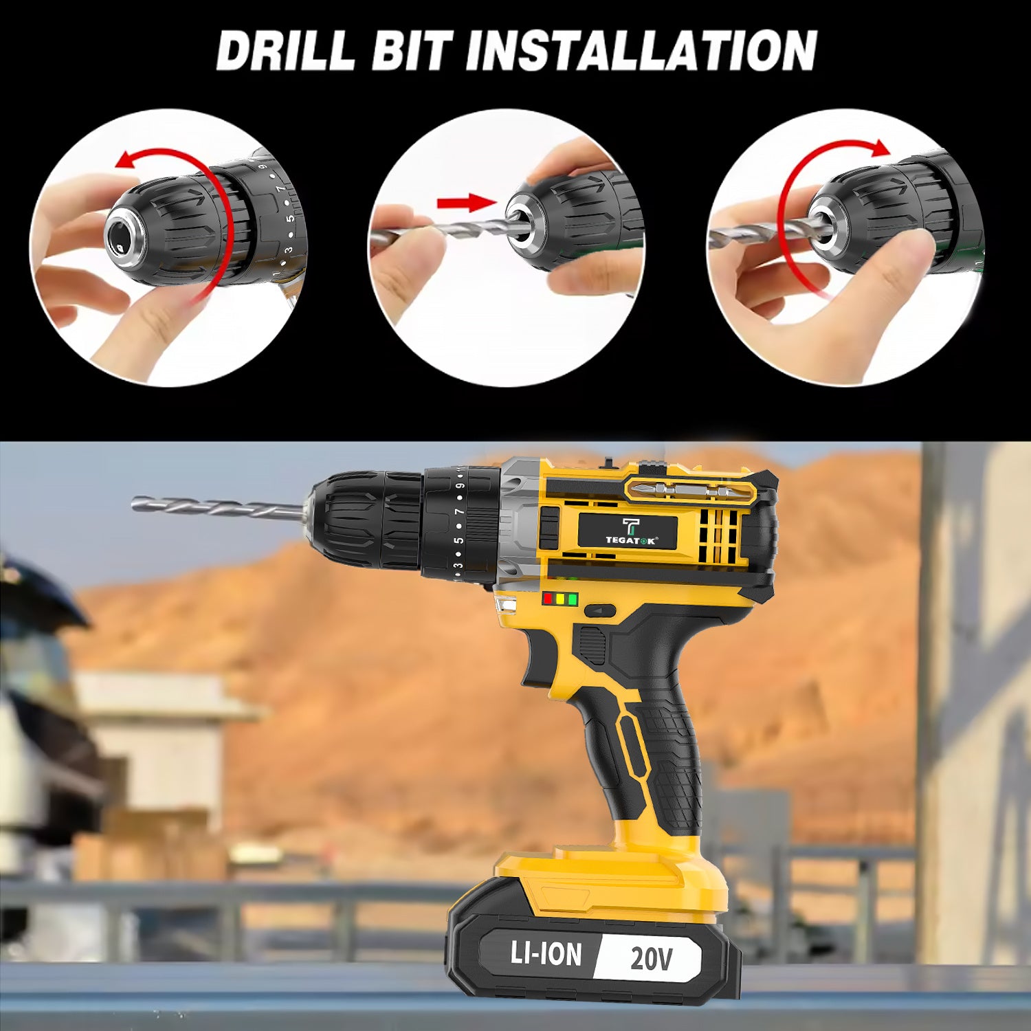20V Cordless Drill Tool Set, Equipped with Drill and Electric Screwdriver, Speed and Torque Adjustment Function, Suitable for Home Improvement, Industrial Concrete Walls Wood and Metal, Effortless Hole Drilling and Screw Tightening