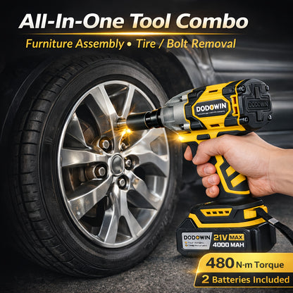 21V Cordless Impact Wrench & Drill Combo Kit – High Torque 1/2" Drive, 2 Batteries & Charger, 6 Sockets Included, Portable Power Tool Set for Car Repair, Home DIY & Garage Work