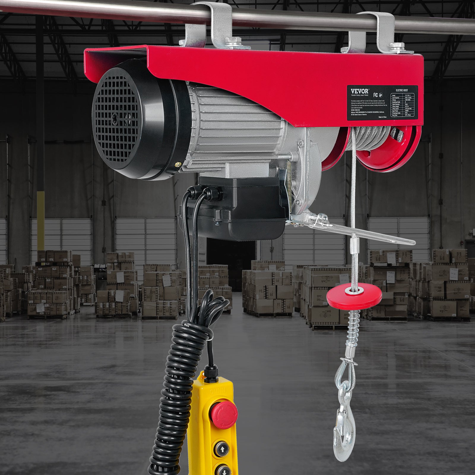 VEVOR Electric Hoist, 440-2200lbs Lifting Capacity, Electric Steel Wire Winch with 14ft Wired Remote Control, 40ft Single Cable Lifting Height & Pure Copper Motor, for Garage Warehouse Factory