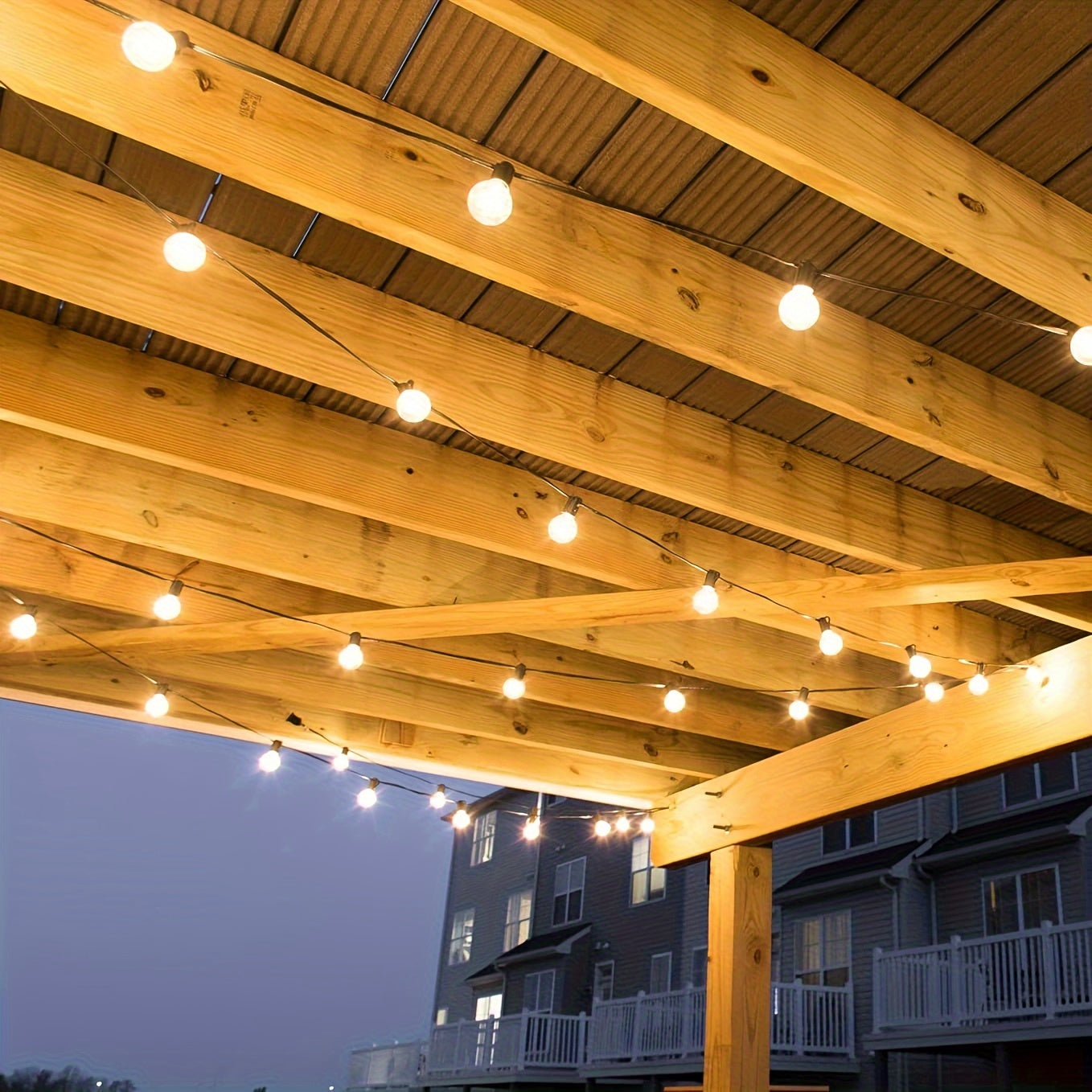 120ft Outdoor Solar Powered Garland Lights, 50+3 ST38 LED Solar Powered Outdoor Garden Light Bulbs, 5 Modes IP44 LED Garland Lights for Terrace, Patio, Party, Warm White