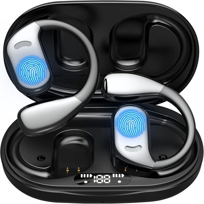Wireless Open Ear Headphones Bluetooth, Lightweight & Comfortable, HD Sound Quality, Long Battery Life, Portable Compact Design for Travel, Sports & Daily Use – Black & Beige