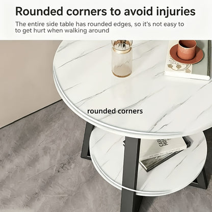 Round Coffee Table 2-Tier Marble Effect Top Heavy-Duty Storage End Table for Living Room Bedroom Dorm Home Office - Modern Side Table, Canada