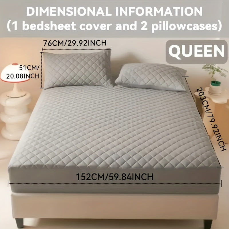 2/3pcs Thick Waterproof Mattress Protector with 9-15" Deep Pocket - Soft And Comfortable All-Season Fitted Sheet And Pillowcase Set, Machine Washable, Suitable for Bedrooms, Guest Rooms, And Hotel, Family Essential Bedding, Random Color