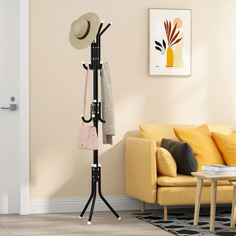 Black Freestanding Coat Rack with 9 Hooks – Adjustable Metal & Plastic Garment Organizer for Office, Dressing Room, Bedroom, Classroom, Living Room, Bathroom, Hallway – Easy Assembly, Entryway Organizer | Minimalist Design | Durable Construction, Clothes