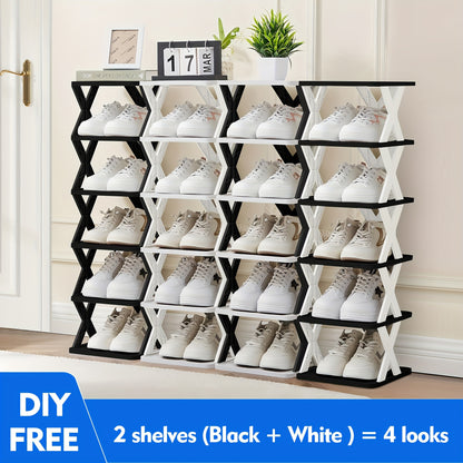 Narrow Shoe Rack 6-9 Tiers Adjustable for Entryway, Hallway & Closet – Space-Saving Foyer Shoe Organizer Holds 9+ Pairs, Multi-Color Options Black White Gray Blue Green, Bedroom & Living Room Storage
