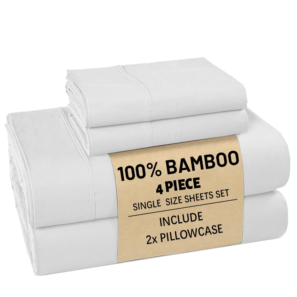 Bamboo Bed Sheet Set 3/4pcs – Soft Breathable Deep Pocket Sheets for Hot Sleepers, Durable Stitching, Twin Full Queen King, 11 Colours Including Assorted