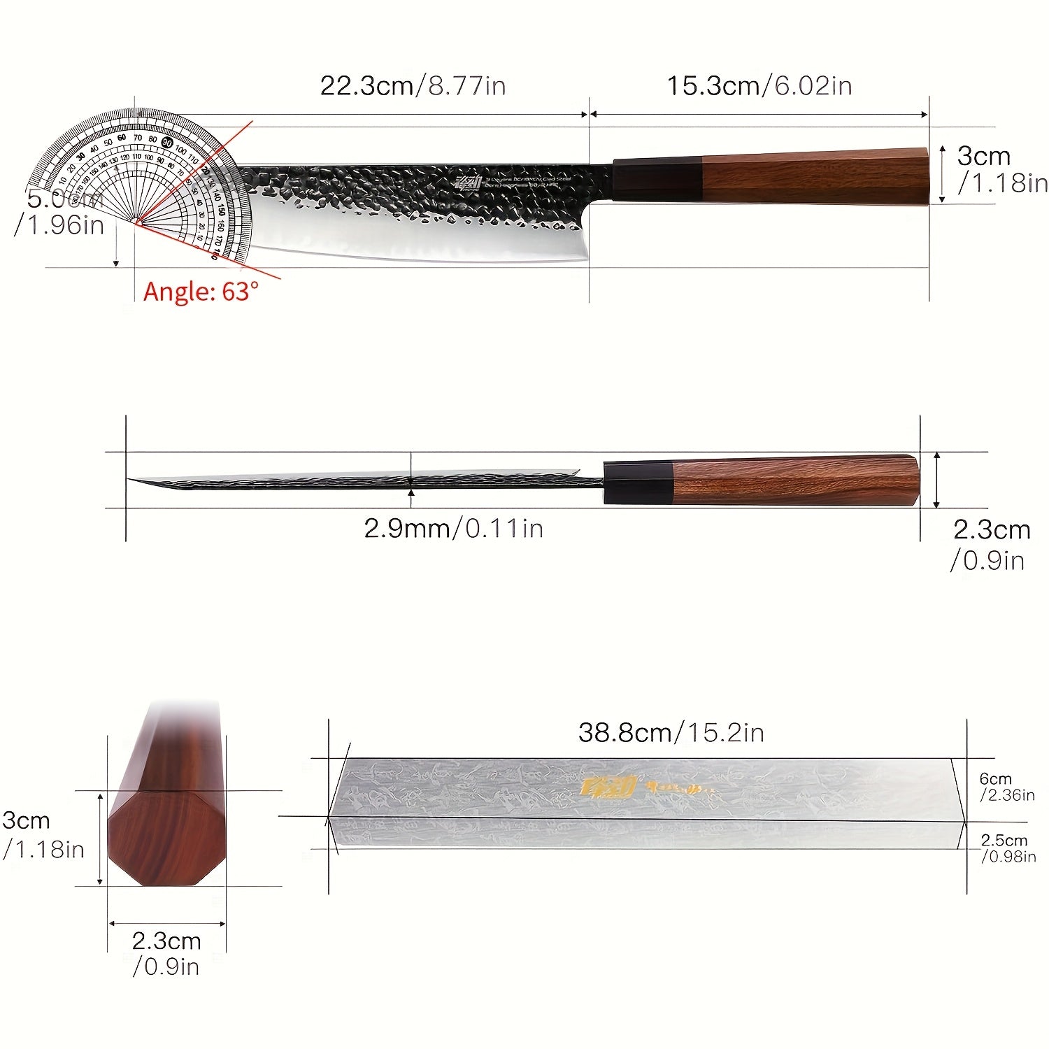 1pc 9-Inch Kiritsuke Chef Knife, Japanese Hand-Forged Professional Sharp Kitchen Knife, 9Cr18MoV Triple-Layered Steel Meat Vegetable Sushi Knife for Cutting Meat, Vegetables, Fruits, Seafood, and Sushi, Ergonomic Solid Wood Handle with Gift Box