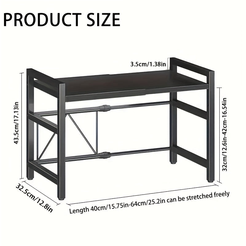 Expandable Microwave Oven Rack Microwave Shelf, Adjustable Width & Height Kitchen Counter Organizer Shelf Stand, Pot Pan Grill Storage Racks, Width 15.75-25.2inch Black