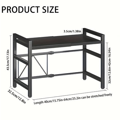 Expandable Microwave Oven Rack with Adjustable Width & Height – Kitchen Counter Organizer Shelf Stand for Microwave, Pots, Pans & Appliances, No Drilling Required, 15.75–25.2 Inch – Black
