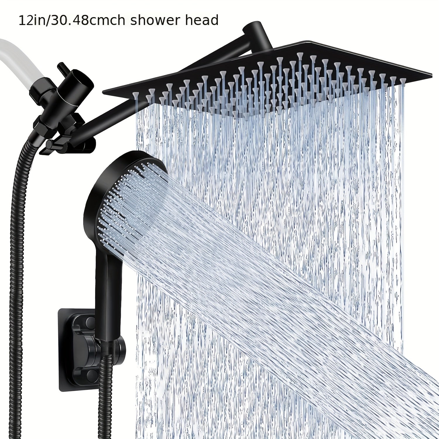 Rainfall Shower Head Combo High Pressure – 11'' Extension Arm, 9 Spray Settings, 180° Adjustable, Anti-Leak Silicone Nozzles, Stainless Steel Hose | Handheld Shower Set in Chrome & Matte Black