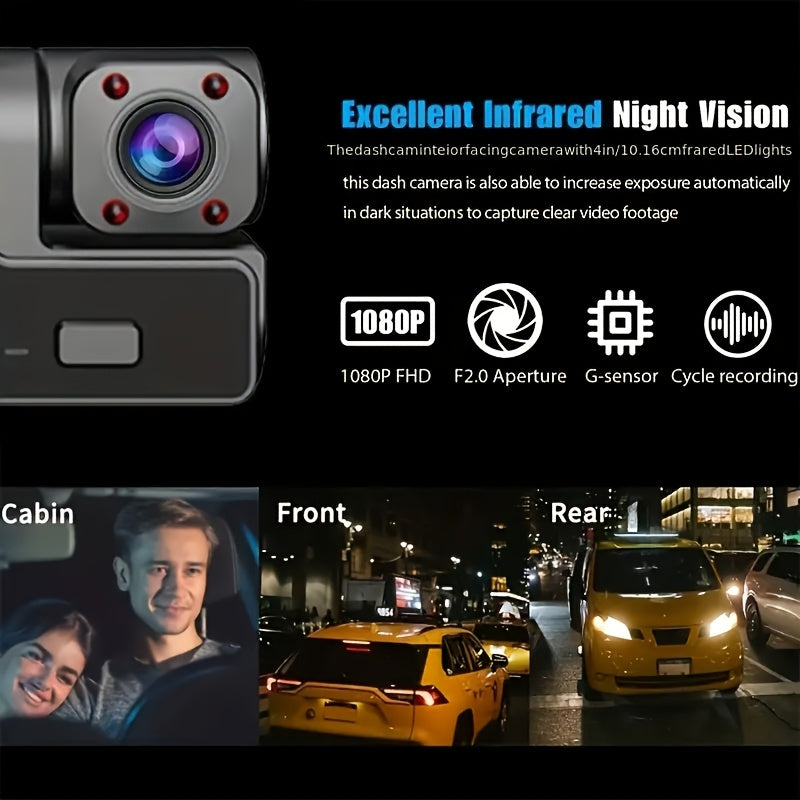 Dual Dash Cam Front 1080P And Cabin 720P, 170° Wide Angle, Night Vision, 24H Parking Monitor, G-Sensor, Loop Recording, Suction Cup Mount, Vehicle Recording, Compact Design, Reliable Recording, Longdistance Drivers, Christmas And Halloween Gift