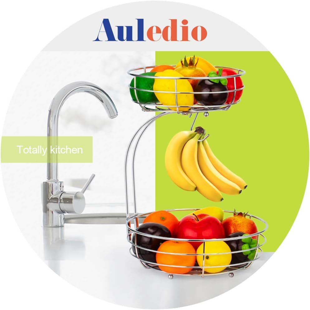 Tier Countertop Fruit Vegetables Basket Bowl Storage With Banana Hanger, Chrome
