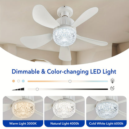 Socket Fan Light E26/E27 Screw-In Ceiling Fan with Light & Remote – Dimmable Small Ceiling Fan Bulb Replacement, Easy Install for Bathroom, Bedroom, Kitchen & Living Room Canada, Modern Style