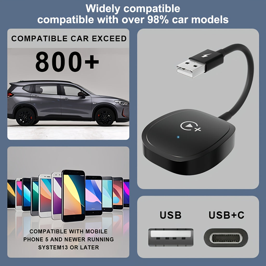 Wireless CarPlay Adapter with Built-in YouTube, TikTok, Netflix App - Wired to Wireless Converter, Plug & Play, Fast Connection, No Delay, Voice Control, - (No Battery), Single-Channel Audio, Compatible with Smartphones & Car Infotainment Systems