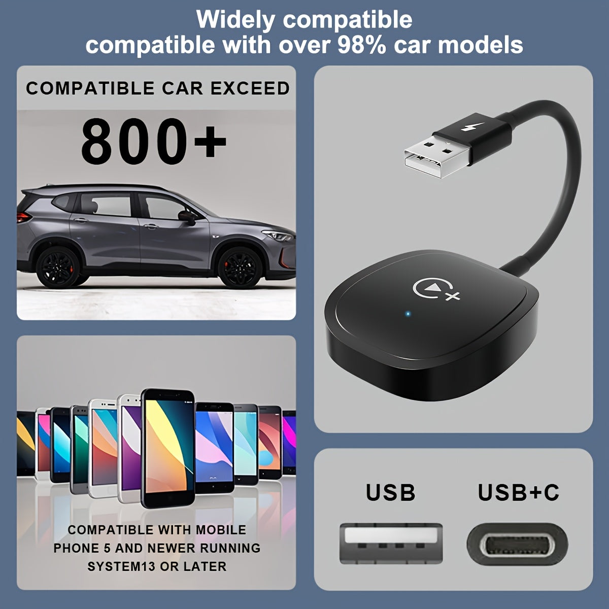 Wireless CarPlay Adapter with Built-in YouTube, TikTok, Netflix App - Wired to Wireless Converter, Plug & Play, Fast Connection, No Delay, Voice Control, - (No Battery), Single-Channel Audio, Compatible with Smartphones & Car Infotainment Systems