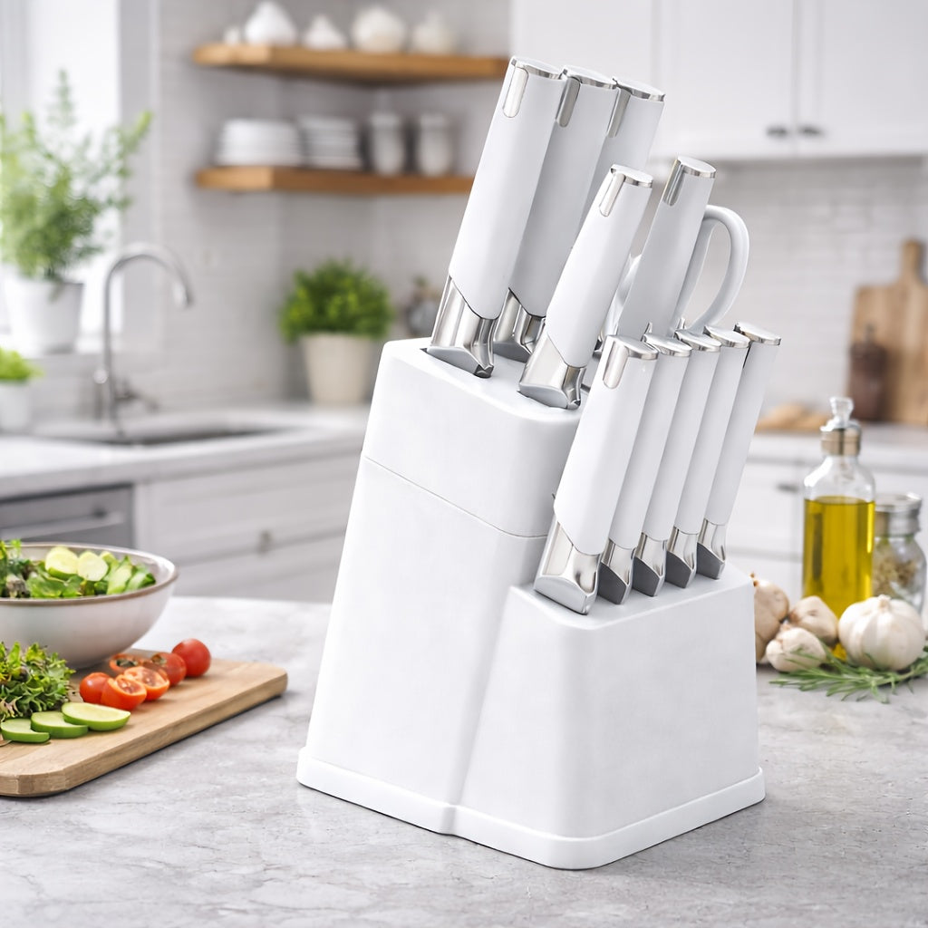 13-Piece Kitchen Knife Set with Block & Holder – 6 Steak Knives, Chef Knife, Bread Knife & Scissors Included – Sharp Stainless Steel Blades – Housewarming Gift for Home Cooks