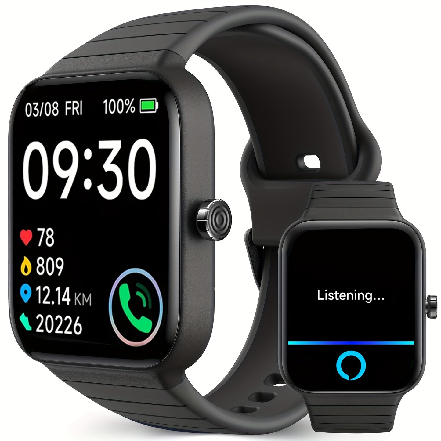 Smartwatch with Built-in Alexa, 1.8" HD Touch Screen, Answer & Make Calls, 100+ Sports Modes, Waterproof Fitness Tracker with Pedometer for iPhone & Android – Smart Watch for Women & Men